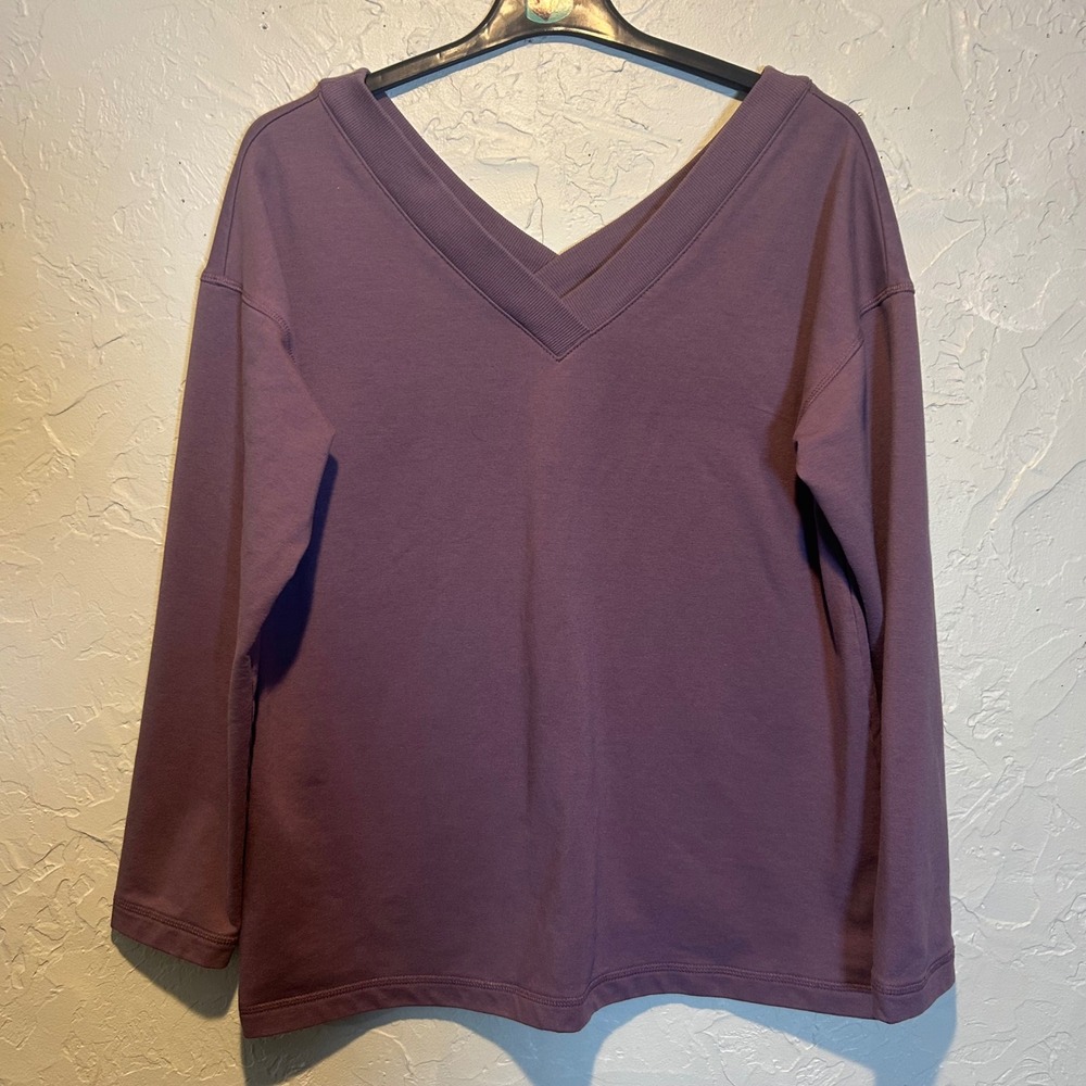 J‎ Jill Fit Purple V Neck Long Sleeve Casual Pullover Sweatshirt Top Women S